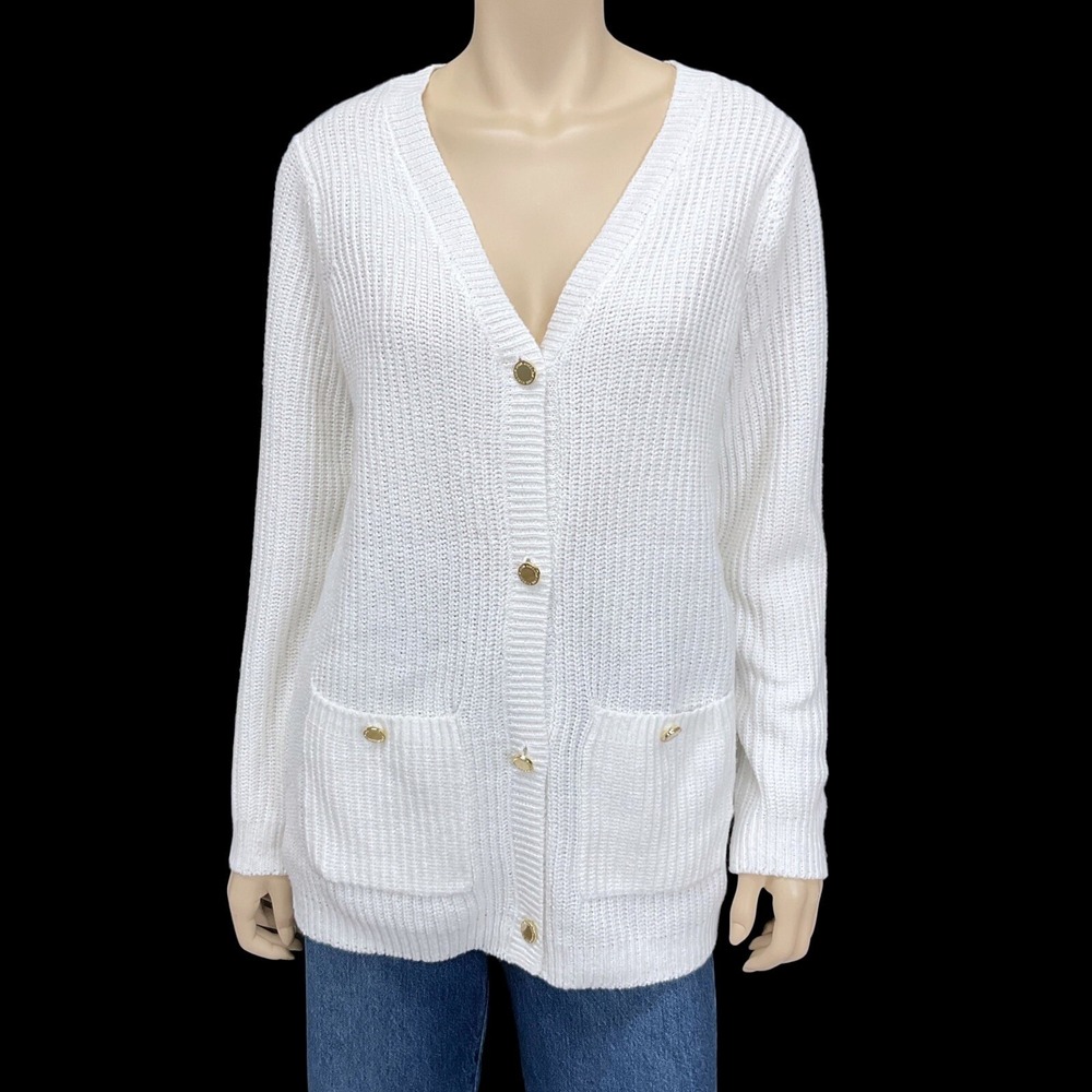 Marc New York Andrew Marc White Button Down Long Sleeve Cardigan Small NWT